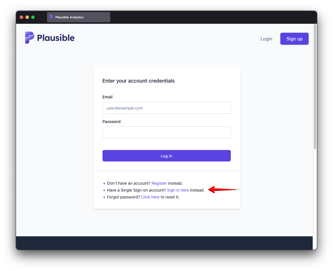 Standard login form with a link to SSO login
