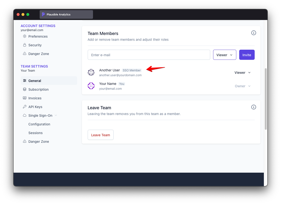 Team members list with labels
