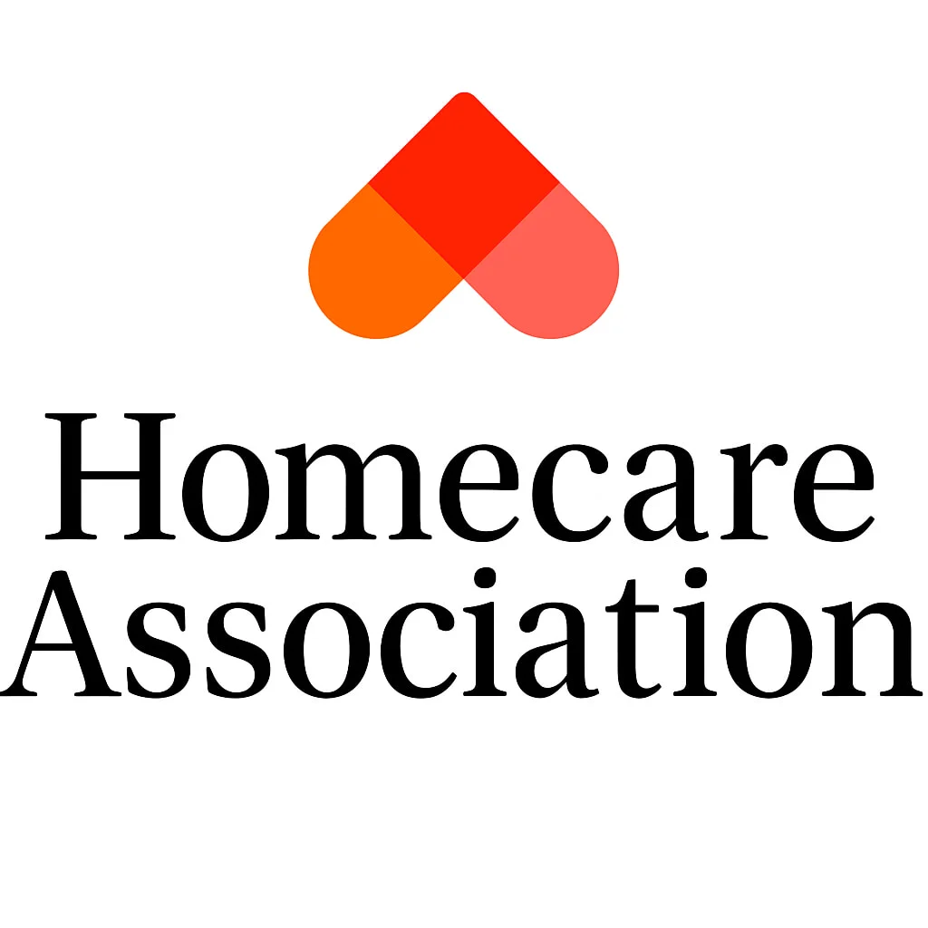 The Homecare Association logo features a red and orange geometric heart shape above the words Homecare Association in bold, black text on a white background.